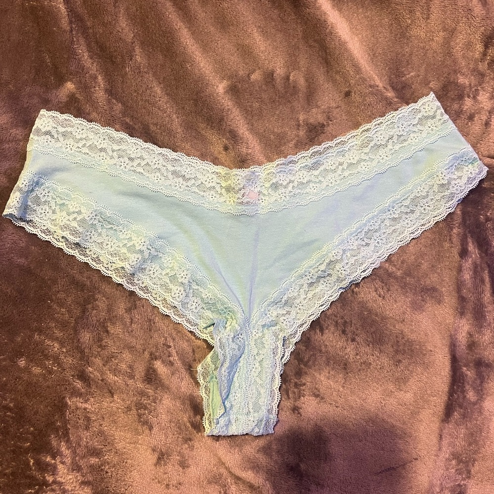 Victoria’s Secret Baby Blue Cotton and Lace Cheeky